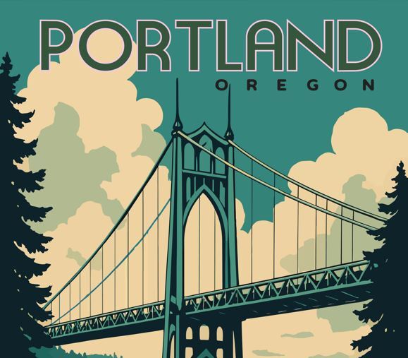 St Johns Bridge in a vintage poster design